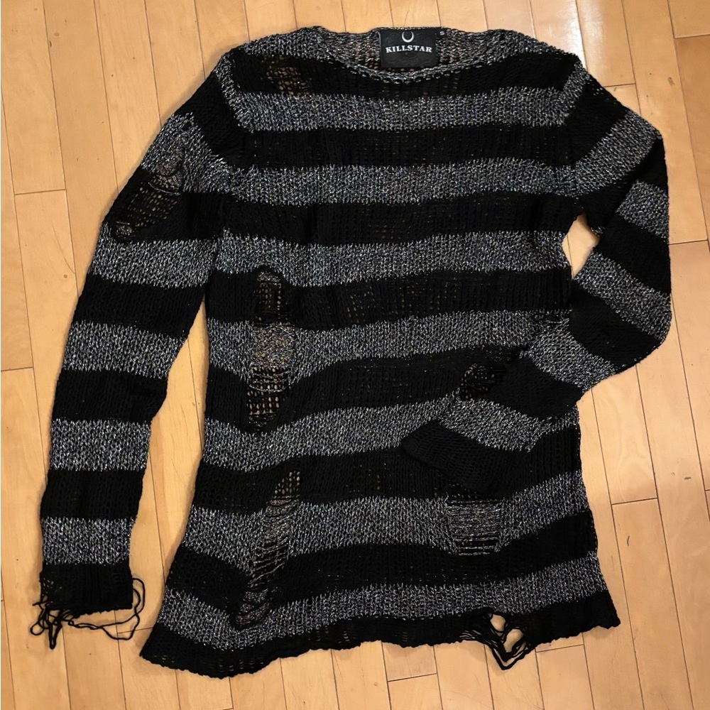 Killstar Distressed Black and Gray Sweater